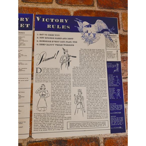 1942 Vtg "Victory Diet &‎ Rules" WWII Patriotic Food Rationing Guide Clipping - Picture 5 of 13